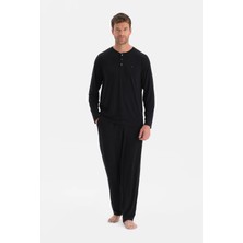 Dagi Anthracite Melange Long Sleeve Placket And Pocket Detail Pajama Set