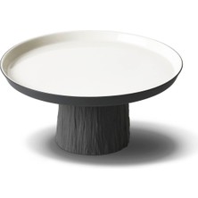 Esma Dereboy Handmade Porcelain Footed Round Medium Serving Plate 22.5 cm Black/ıvory
