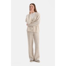 Dagi Ecru Melange Knit Pattern Knitted Pants