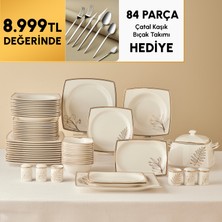 Karaca Square Bone Hazel 60-Piece Square Dinnerware Set For 12 People