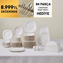 Karaca Square Bone Chiara 60-Piece Dinnerware Set For 12 People Gold