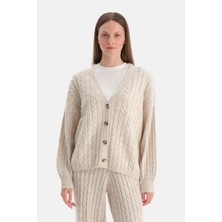 Dagi Ecru Melange Knit Pattern Cardigan
