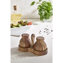 Lora Bianca Acacia Wood Salt & Pepper Shaker Set Brown