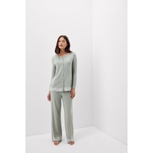 Intimissimi Button-Front Modal Long Pajamas With Lace