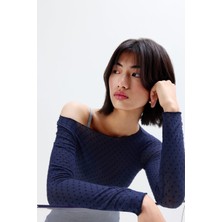 Intimissimi Flocked Polka Dot Cashmere Blend Ultralight Boat Neck Top