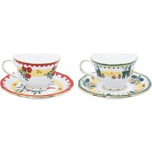 Baci Milano Mamma Mia Deer And Pomegranate Pattern 2-Piece Coffee Cup Set