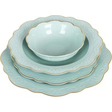 LuckyArt Lucky Art Laurance Mint Green New Bone China Dinner Set 24 Pieces