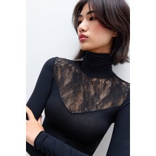 Intimissimi Cashmere Blend Ultralight High Neck Top With Lace Detail