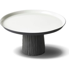 Esma Dereboy Handmade Porcelain Footed Round Large Serving Plate 26.5 cm Black/ıvory