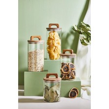 Lora Bianca 4 Piece Glass Jar With Acacia Wood Vacuum Lid - Pantry/legume Storage Container Set White