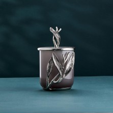 Cornella Ivy Antique Nickel Detail Smoked Ombre Glass Jar Small Mouth: 12 cm x Height: 14 cm x Total: 22 cm