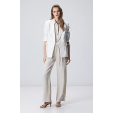 Network Beige Melange Belt Detail Linen Trousers