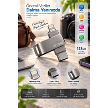 Techroid Lightning Type C Destekli 128GB Taşınabilir USB Flash Bellek Fotoğraf Video ve Dosya Aktarımı