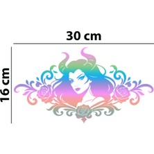 Meristeed Boynuzlu Kraliçe ve Güller Gotik Oto Sticker - Araç Arka Camı, Kask,bilgisayar Kasası,motosiklet,mağaza,vitrin Dekoru,dükkan Camları,düz Yüzey Uyumlu Etiket-Siyah,beyaz,kırmızı,hologram Renk Seçenekli