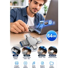 Skygo Tek Ürünle Birden Fazla Cihazda Kullanım Sunan 64GB Lightning Type C USB MicroUSB Girişli Flash Bellek