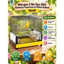 Kanarya Yaşamsal ve Ötüm Kafesi Siyah (35 x 32 x 23 cm – Iki Kapılı, Camlı, Sürgülü Sac Tepsili, 3 Ahşap Tünekli ve 4 Yemlikli Kuş Kafesi)