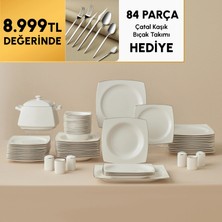 Karaca Square Bone Talia 60-Piece Dinnerware Set For 12 People Platinum