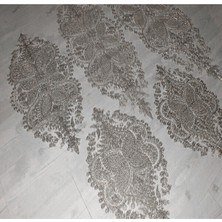 5 Parça Salon Takımı Yemek Masası Örtüsü Sehpa Örtüsü - Kelebek - Gri
