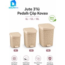 Dolphfin Jute 3’lü Pedallı Çöp Kovası Seti 6 L + 12 L + 18 L - Bej