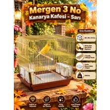 Kanarya Kafesi Sarı (40 x 38 x 23 cm – 3 Kapılı, Camlı, Havuz Altlıklı, 3 Ahşap Tünekli ve 4 Yemlikli Pirinç Kaplama Kuş Kafesi)