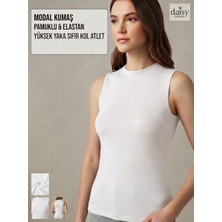 Daisy Tasarım Kadın Siyah / Beyaz Yüksek Yaka Sıfır Kol Modal Kumaş Pamuklu & Elastan Esnek Atlet