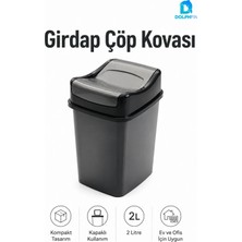 Dolphfin Girdap Kapaklı Çöp Kovası 2 Litre Siyah Kompakt Masaüstü Banyo Ofis Çöp Kutusu