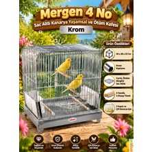 Kanarya Yaşamsal ve Ötüm Kafesi Krom (46 x 36 x 22 cm – 3 Kapılı, Camlı, Önden Sürgülü Sac Tepsili, 3 Ahşap Tünekli ve 4 Yemlikli Kuş Kafesi)
