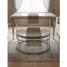 5 Parça Kahverengi Angles Model Dantel Masa Örtüsü Runner Seti Salon Takımı