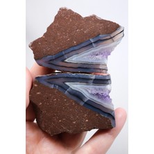 Healcrystal Mor Taşlı Akik Çifti, Matrisinde Koyu Mavi Çizgiler, 120G
