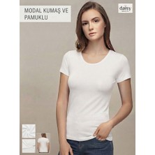 Daisy Tasarım Kadın Siyah / Beyaz Bisiklet Yaka Kısa Kollu Modal Kumaş ve Pamuklu Esnek Tişört