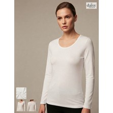 Daisy Tasarım Kadın Siyah / Beyaz Bisiklet Yaka Uzun Kollu Modal Kumaş ve Pamuklu Esnek Üst / Tişört