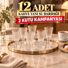 Zürih Collection 12 Adet Çizgili Kahve Yanı Su Bardağı Flüt Bardak 2 Kutu Kahve Yanı Bardak