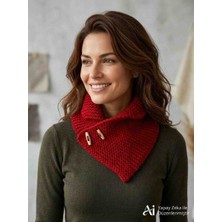 Reyn Handmade El Örgüsü Ahsap Düğme Detaylı Kırmızı Unisex Boyunluk
