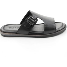 Bambi Black Genuine Leather Men's Slippers E04433901203