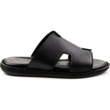 Bambi Black Genuine Leather Men's Slippers E04433111143