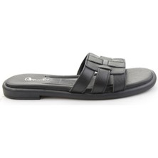 Bambi Black Genuine Leather Women's Slippers K04586134603