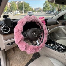Koto Pembe Peluş Direksiyon Kılıfı Kadınlara Özel Tüylü Ayıcıklı Direksiyon Kılıfı