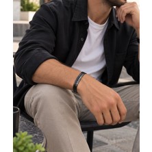 Ayen Accessories Erkek 2'li Bileklik Siyah Gümüş Çelik Ip Bağlamalı Spor Şık Bileklik Unisex Takı