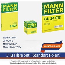 Netparset Skoda Superb 1.6tdı 2010-2015 Mann 3'lü Filtre Seti (Standart Polen)-Cay