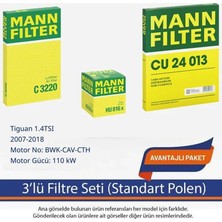 Netparset Volkswagen Tiguan 1.4tsı 2007-2018 Mann 3'lü Filtre Seti (Standart Polen)-Bwk-Cav-Cth