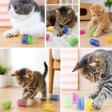 Emt Pazarlama® 4'lü Renkli Spiral Yay Kedi Oyuncağı, Esnek ve Hareketli Eğlenceli Kedi Oyun Seti
