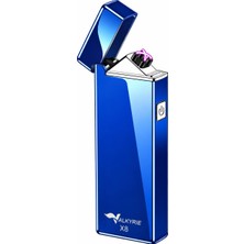 Valkyrie X8 USB Şarjlı Elektronik Ark Çakmak Alevsiz Rüzgara Dayanıklı Metalik Mavi