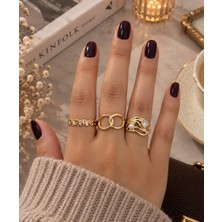 Ayen Accessories Kadın Gold Renk Ayarlanabilir Yüzük Seti – Minimal, Şık, Zarif, Modern Tasarım Günlük Kombin Takı