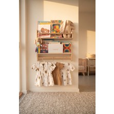 Terra Ws Montessori Doğal Ahşap Çocuk Oda Kitaplığı ve Oyuncak Rafı 3 Lü – (60X15 Cm)