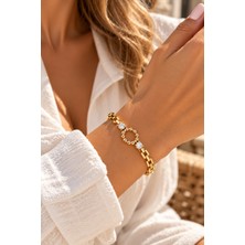 Adata Jewelry Celik Vıp 14K Xuping Zirkon Celine Bileklik Gold