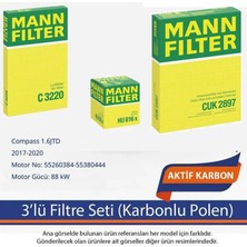 Netparset Jeep Compass 1.6jtd 2017-2020 Mann 3'lü Filtre Seti (Karbonlu POLEN)-55260384-55380444