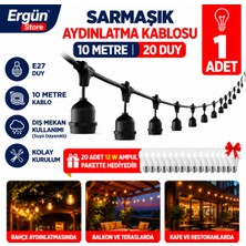 Ergün Store Sarmaşık Dış Mekan Aydınlatma 10 Metre , 20 Duy , 20 Adet 12 W 1000LM Beyaz Ampul Hediye