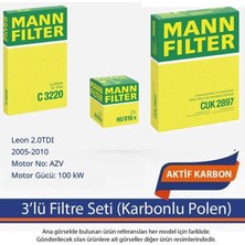 Netparset Seat Leon 2.0tdı 2005-2010 Mann 3'lü Filtre Seti (Karbonlu Polen)-Azv