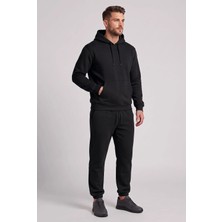 Machi Makiteks Erkek Siyah Kapüşonlu Kanguru Cepli Eşofman Takımı Paçası Lastikli Rahat Kalıp Spor Takım - Sweatshirt ve Eşofman Altı Ikili Takım