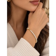 Ayen Accessories Kadın Gold Zirkon Taşlı Su Yolu Bileklik – Şık Zarif Işıltılı Günlük ve Özel Gün Takısı